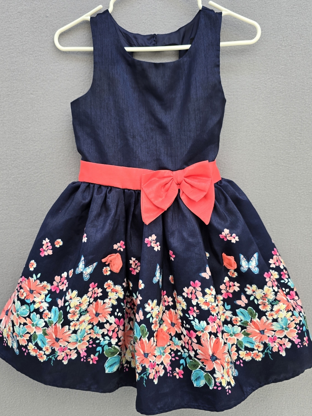 Lilt Navy Floral Bow And Butterfly Accent Girls Dress Size 12